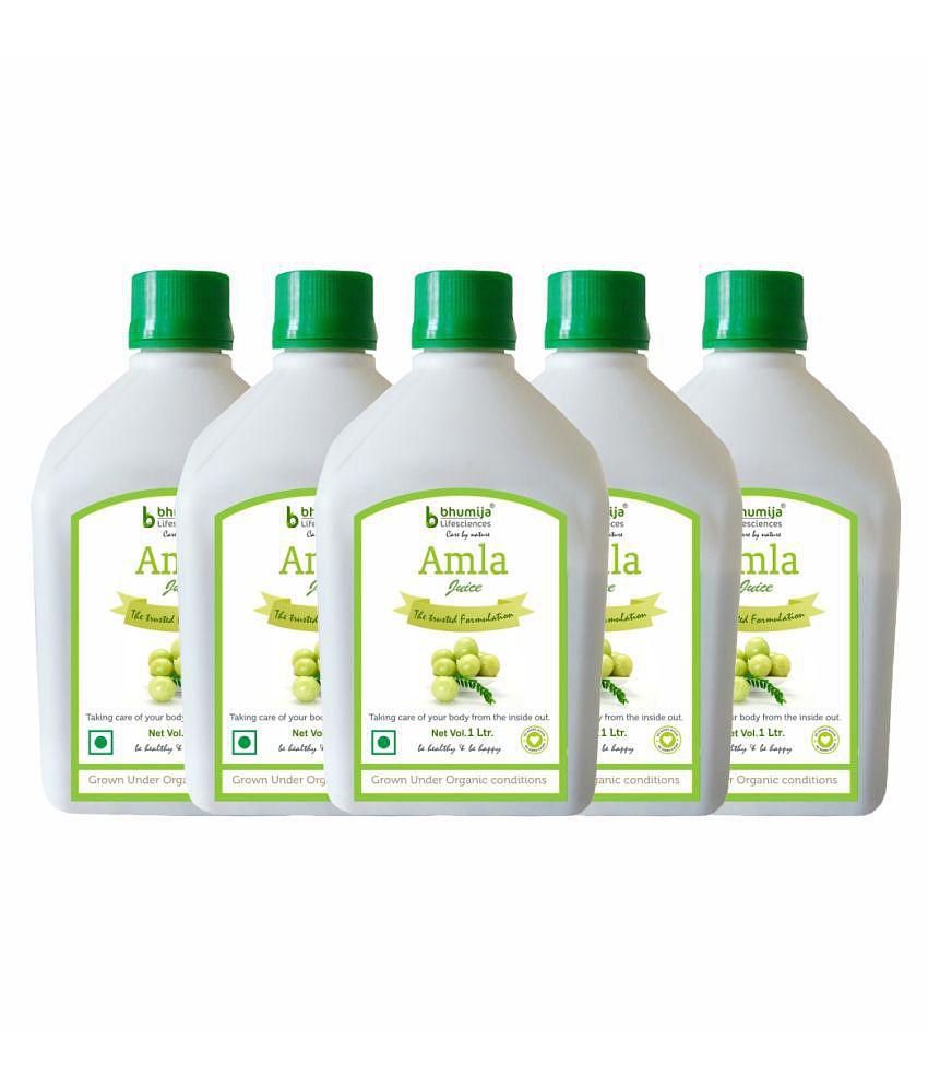 BHUMIJA LIFESCIENCES Amla Juice  1 Ltr. Health Drink Liquid 5 l Pack of 5