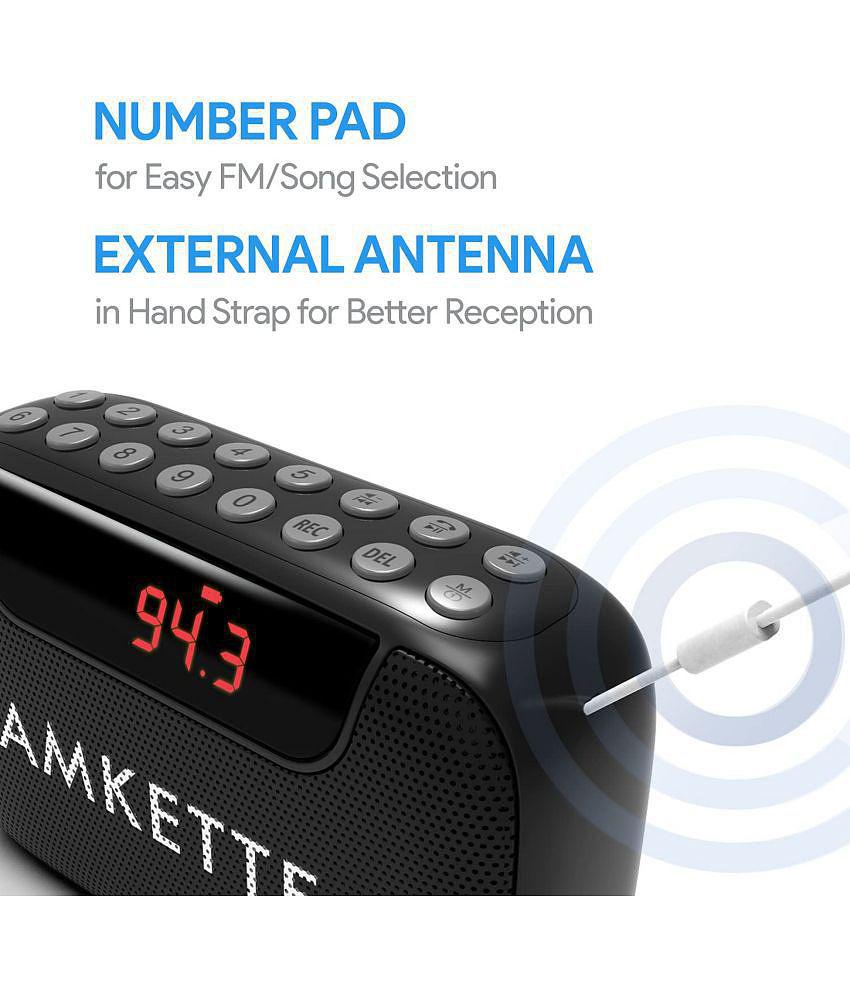 Amkette Pocket Blast with FM 6 W Bluetooth Speaker Playback Time 7 hrs Bluetooth V 5.0 with SD card Slot Black - Black