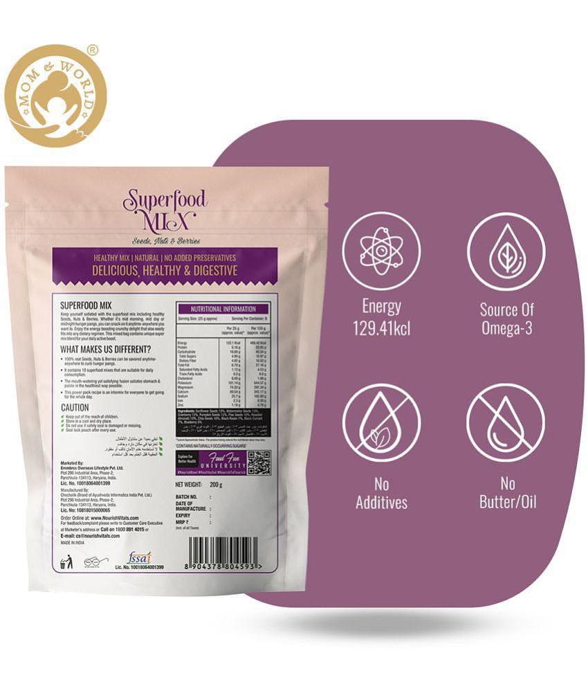 Mom & World Superfood Mix Seeds, Nuts & Berries, Natural Taste & Optimum Freshness, High Fiber & Protein, Omega- 3, No Butter Oil, 200 g