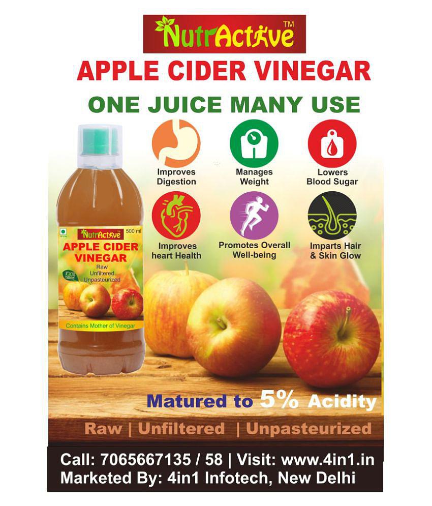 NutrActive Natural Apple Cider Vinegar for Heart Health, 500 ml Fruit Single Pack