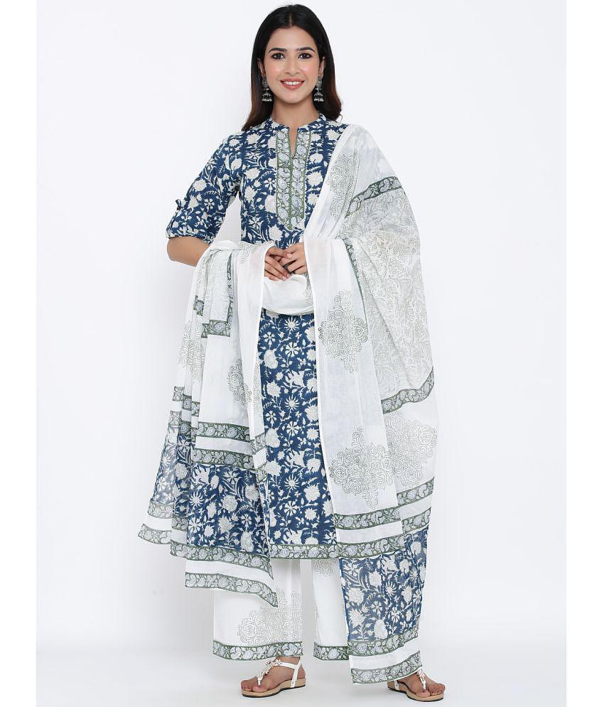 KIPEK - Navy Straight Cotton Womens Stitched Salwar Suit ( Pack of 1 ) - None