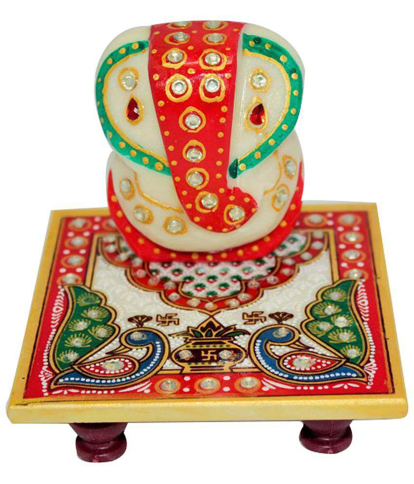 Zudhaa Marble Ganesha with Peacock Chowki