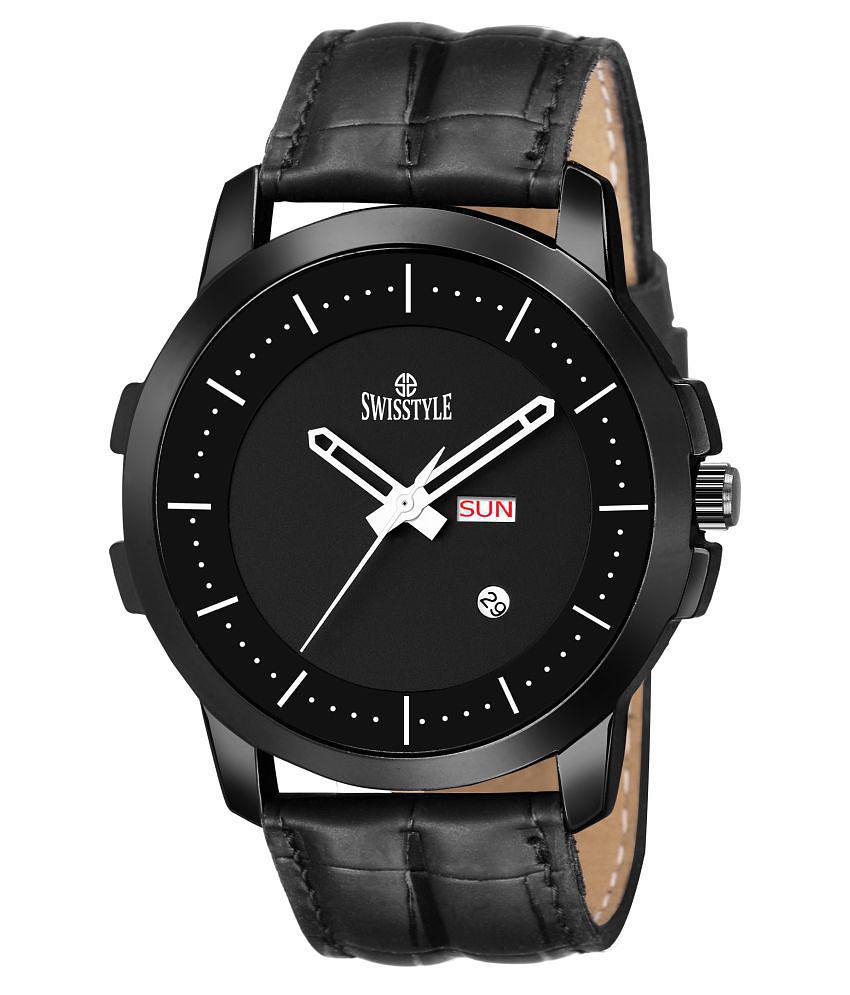 Swisstyle -  Black Leather Analog Mens Watch