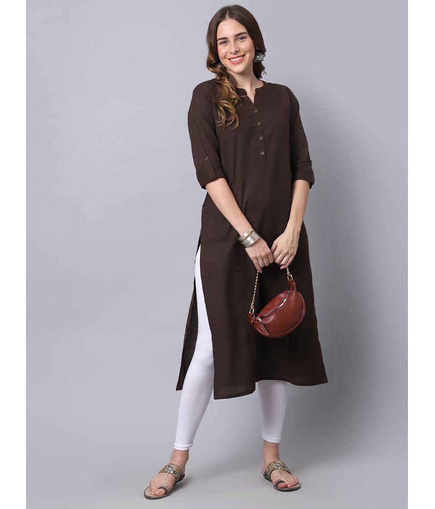 Buy Online Plo Pistaa - Brown Cotton Women's Straight Kurti ( Pack of 1 ) - None