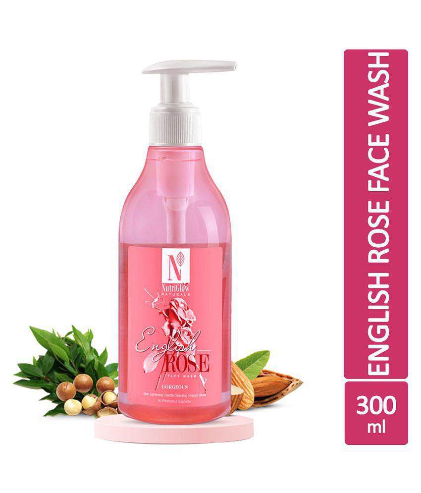 NutriGlow NATURAL'S English Rose Face Wash For Deep Clean, Skin Lightening, Hydrate & Glowing Skin, No Sulphates, 300ml