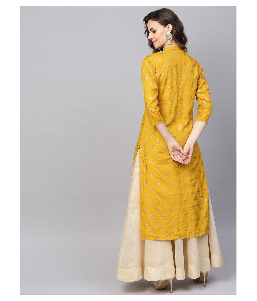 KSUT Yellow Viscose Straight Kurti - XL