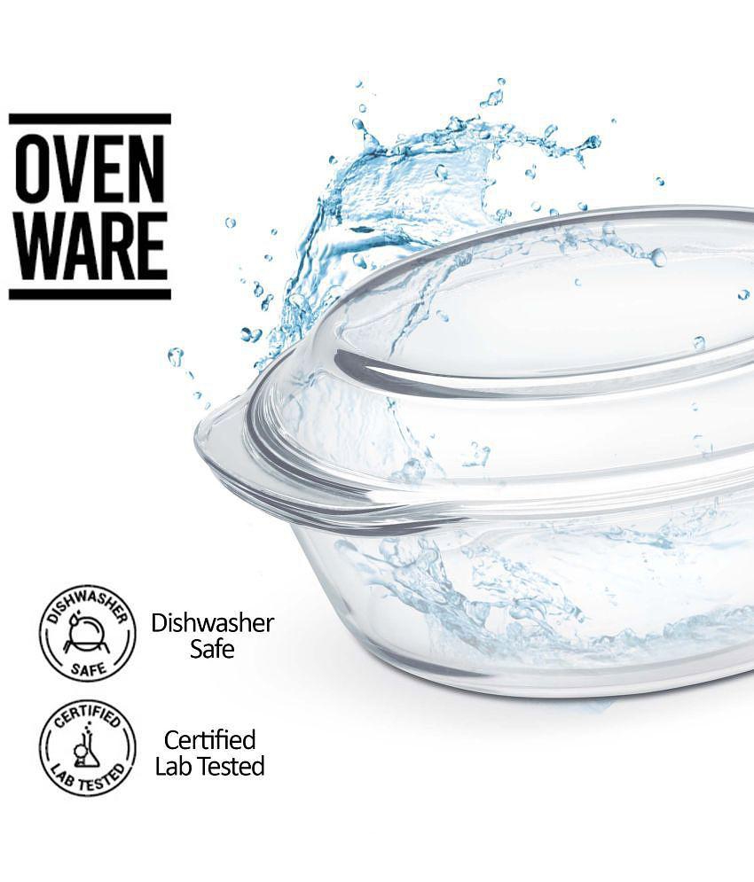 Treo By Milton 2000 Ovensafe Round Borosilicate Glass Casserole, 2000 ml, Transparent | Microwave Safe | OTG Safe | Freezer Safe | Dishwasher Safe - Transparent