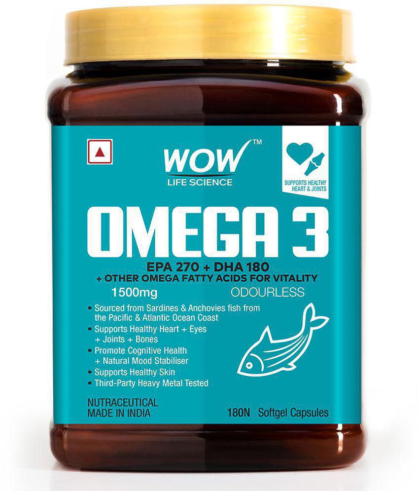 WOW Life Science Omega-3 1500mg Capsules with Fish oil - EPA 270 + DHA 180 Enriched - 180 Capsule