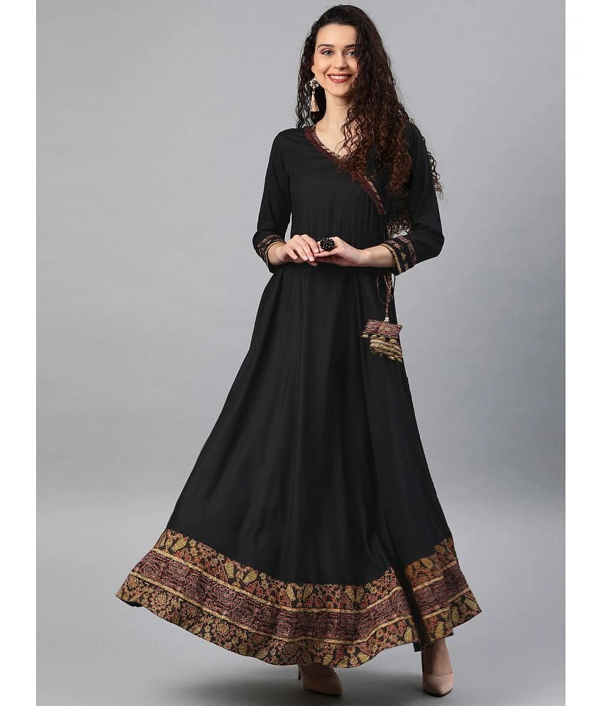 Luxurious Men Yash Gallery - Black Rayon Womens Angrakha Kurti ( Pack of 1 ) - None 2025 at Shop