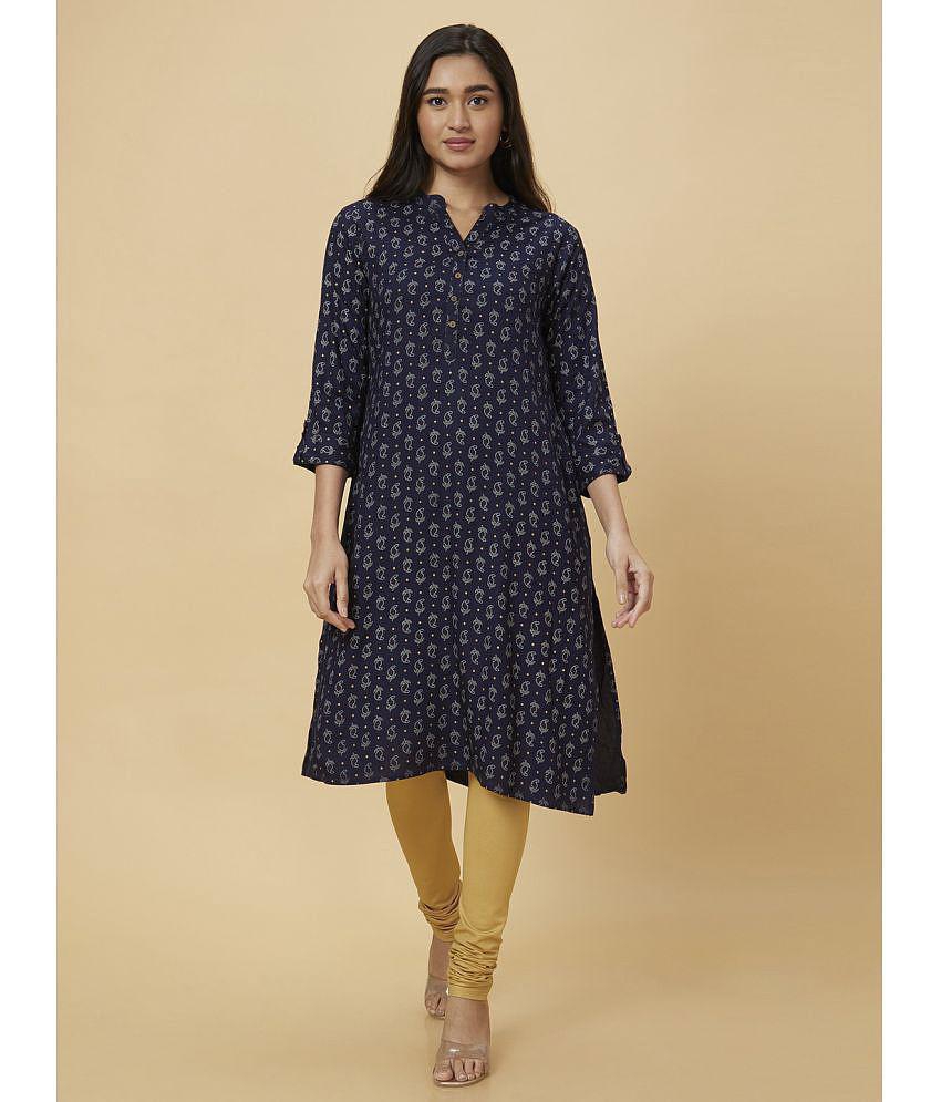 Globus - Navy Blue Viscose Women''s Straight Kurti ( Pack of 1 ) - None