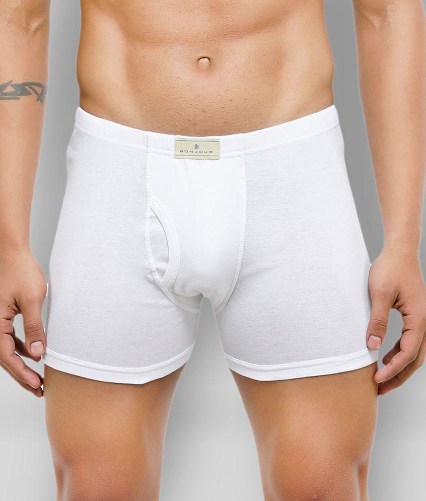 Bonjour - White Cotton Mens Trunks ( Pack of 2 ) - XL