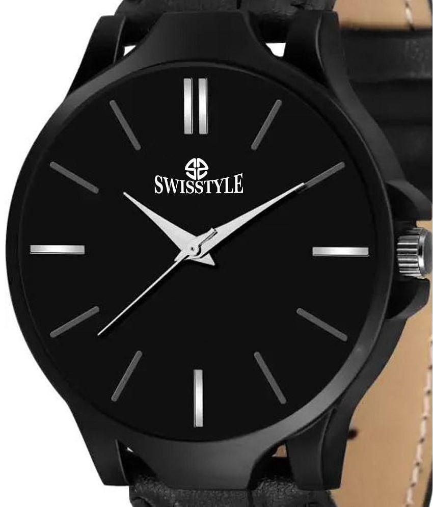 Swisstyle - Black Leather Analog Men''s Watch