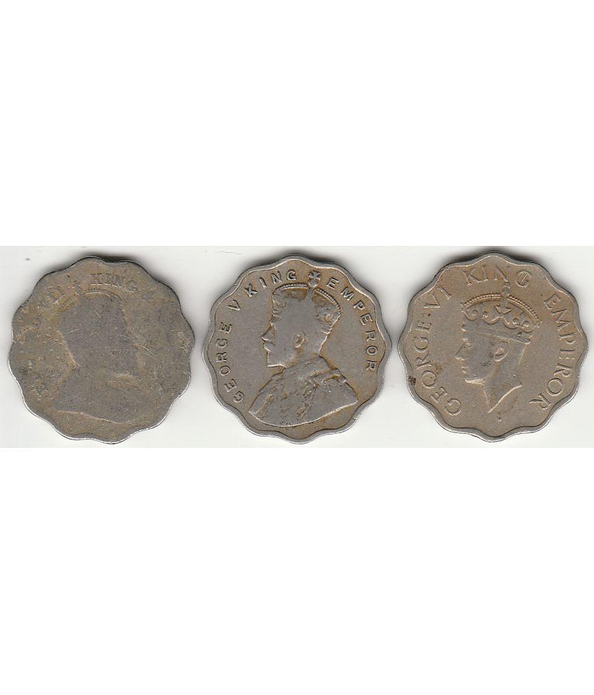 British India one Anna  3 different - Edward VII, George V , George Vi Rare(3 Coins)