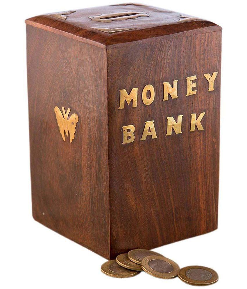 SWH - Wood Brown Piggy Bank ( Pack of 1 )