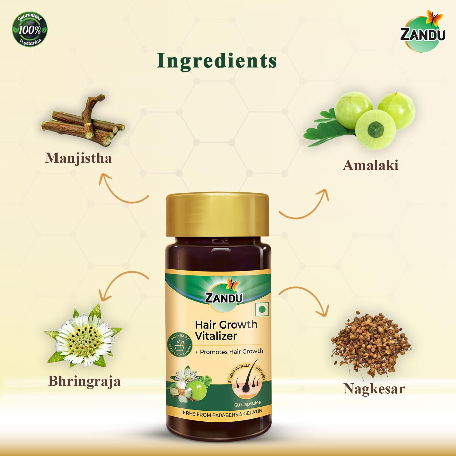 Zandu Ayurvedic Hair Growth Vitalizer Capsules for Proven Hair fall Control, Growth & Delayed Graying