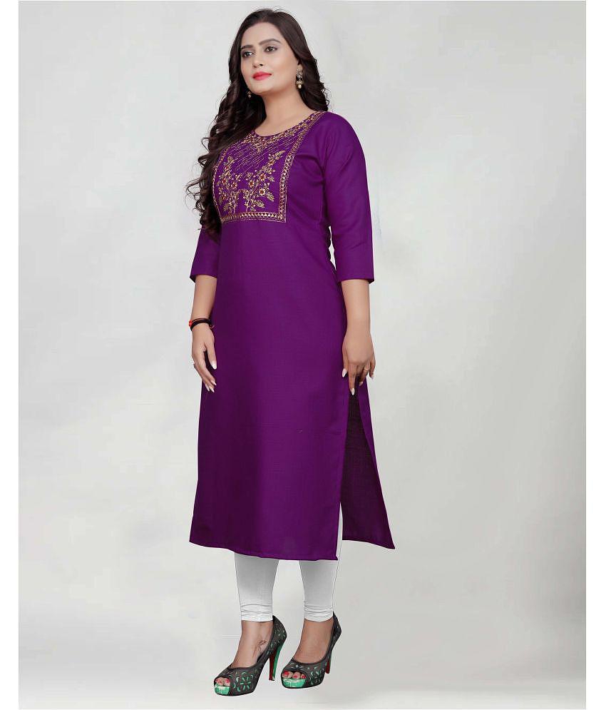 Trendy Men BROTHERS DEAL - Purple Cotton Blend Women's Straight Kurti ( Pack of 1 ) - None 2025 