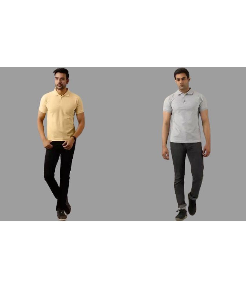 SKYRISE - Grey Cotton Blend Slim Fit Men's Polo T Shirt ( Pack of 2 ) - None