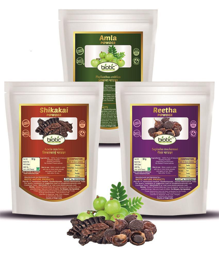 Biotic Amla, Reetha and Shikakai Powder (50g Each) 150 gm