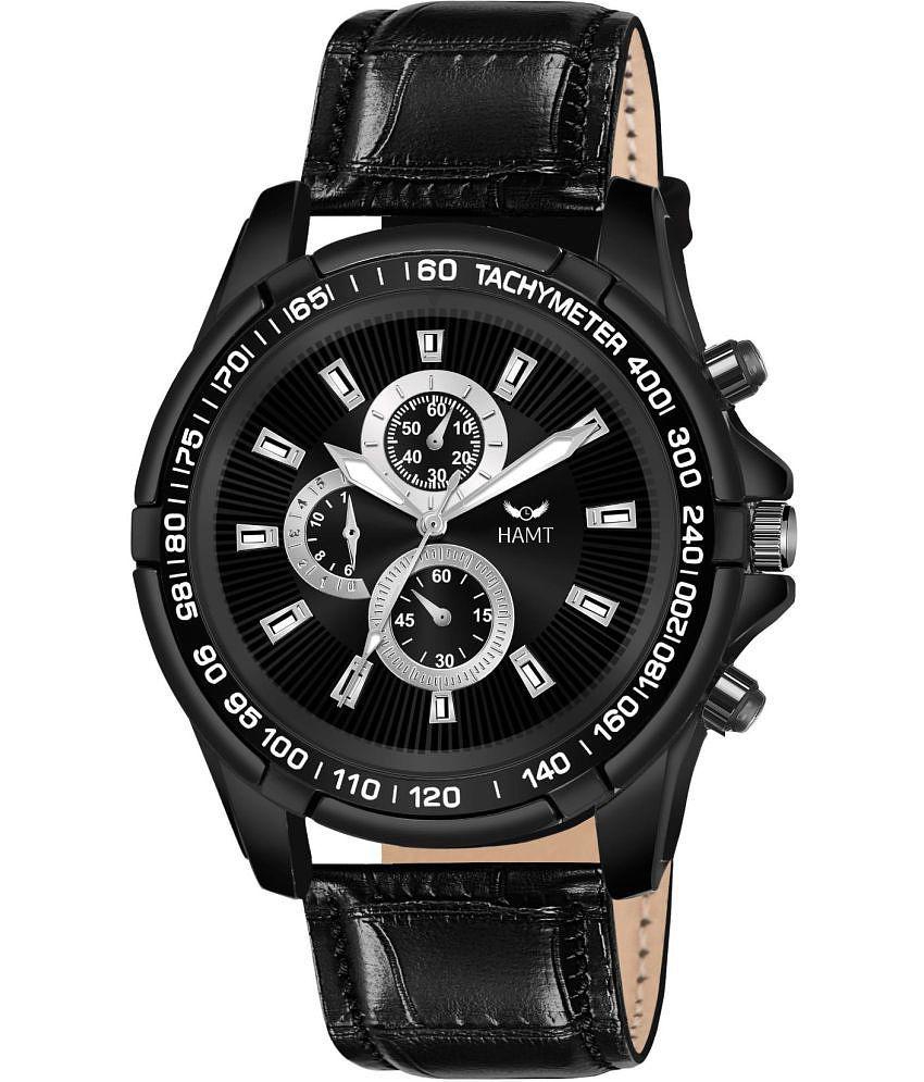 HAMT Black Leather Analog Mens Watch