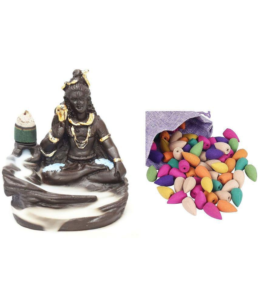 GBuzz Lord Shiva Smoke BackFlow Incense Holder With 10 Cone+30 Pcs Cone Showpiece 11 cm