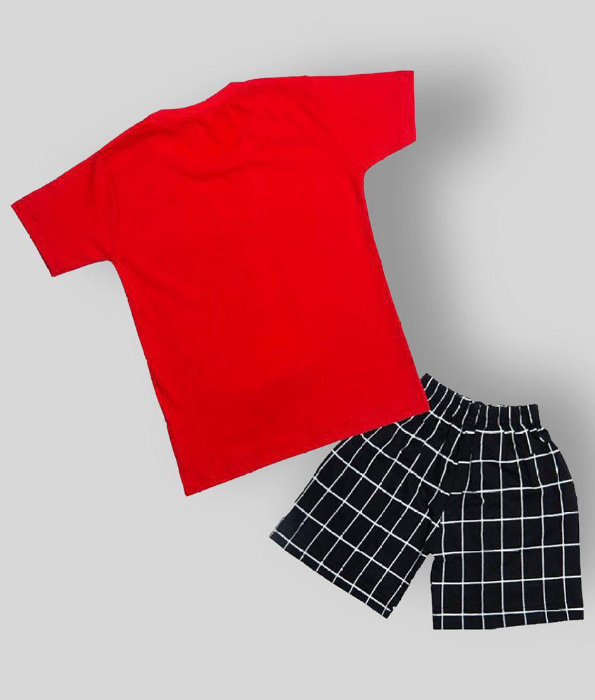Elegant Men CATCUB - Red Cotton Blend T-Shirt & Shorts For Baby Boy ( Pack of 1 ) - None 2025 at