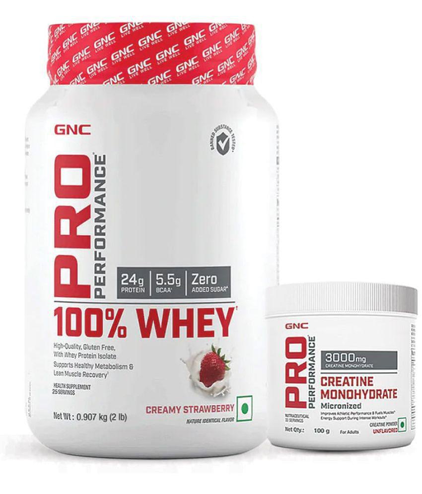 GNC Pro Performance 100% Whey Strawberry- 2lbs + Creatine Monohydrate - 100gm (Combo)