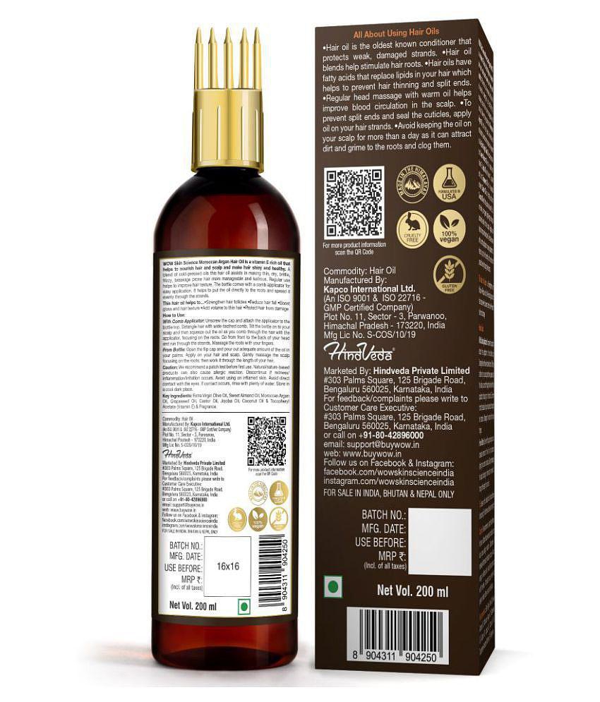 WOW Skin Science Moroccan Argan Hair Oil with Comb- 200mL