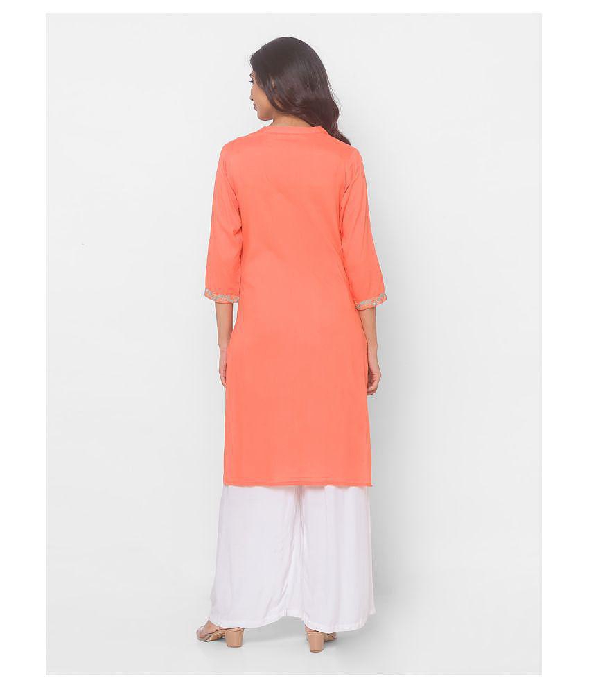 Globus - Peach Viscose Women''s Straight Kurti - M