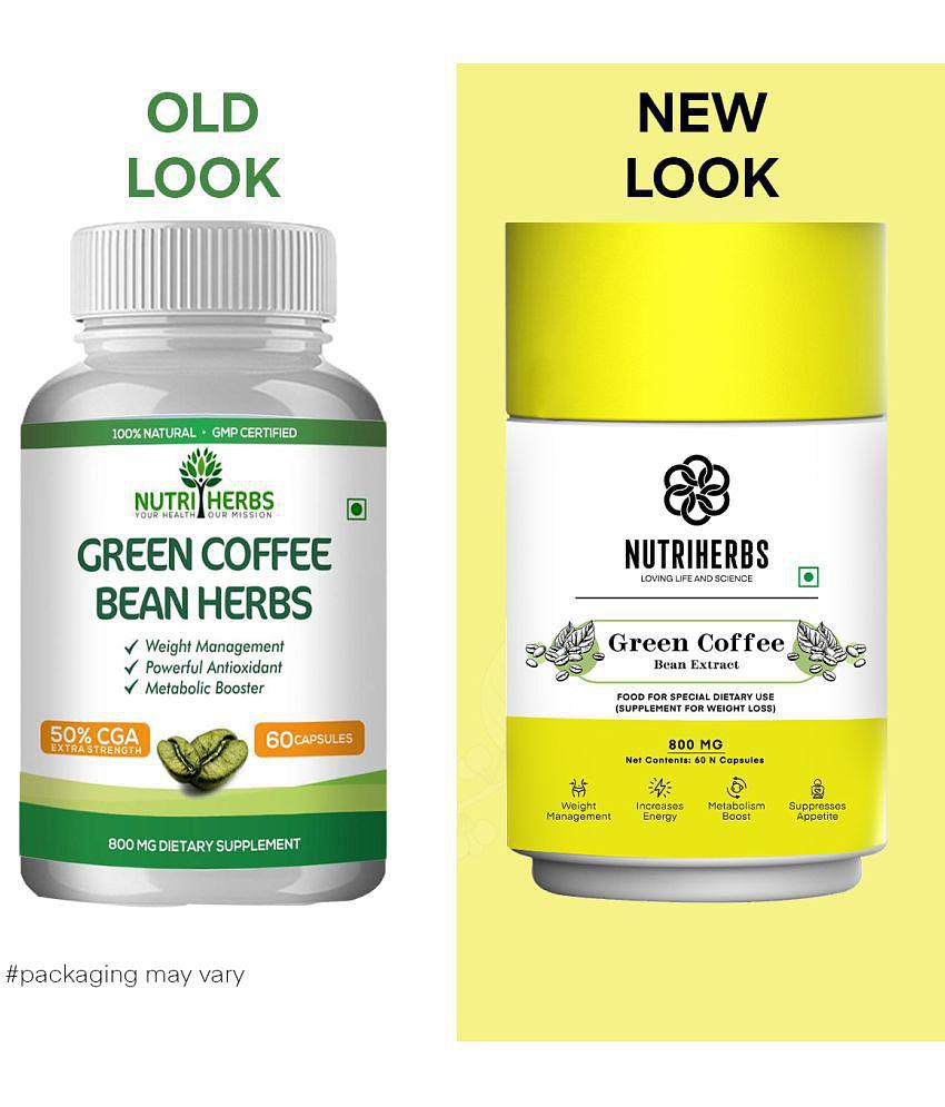 Nutriherbs Green Coffee Bean Herbs Natural Weight Loss Supplement 800Mg (50% Cga) - 60 Capsules Pack Of 1