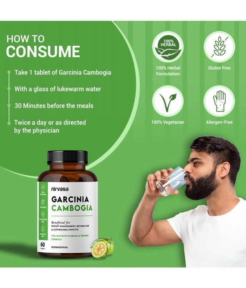 Nirvasa Garcinia Cambogia Tablet, for weight management, enriched with Garcinia Cambogia Extract 70%, Green Tea Extract 90%, Inulin (1 X 60 Tablets)