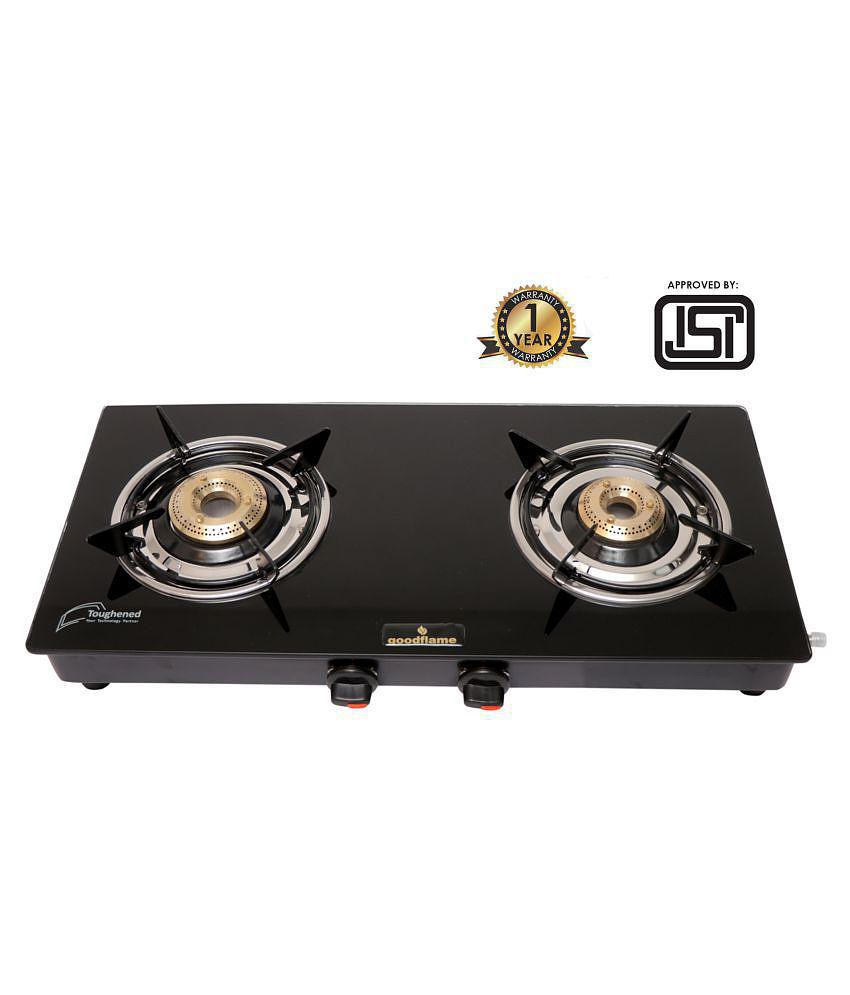 Goodflame Nano 2B Ms Bk Toughened Glass 2 Brass Burner Gas Stove(Manual Ignition,Black)