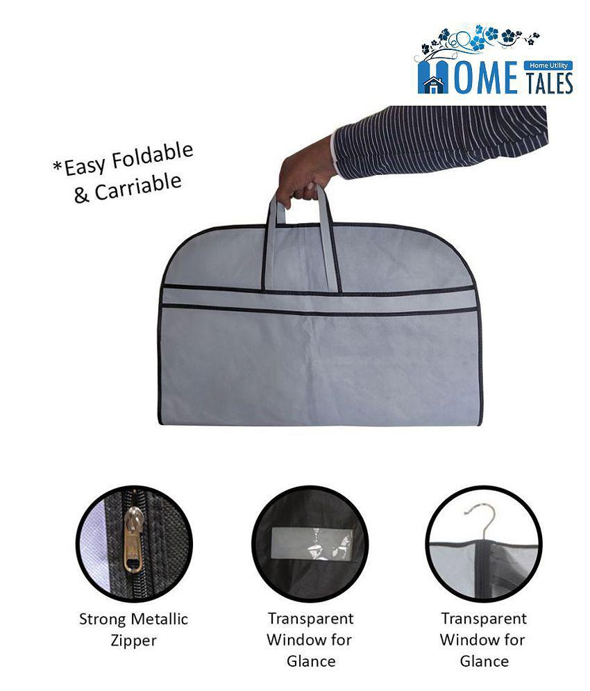 HOMETALES Coat Cover|Foldable Blazer Cover|Suit Cover With Zipper Closure,Black & Grey (4U)