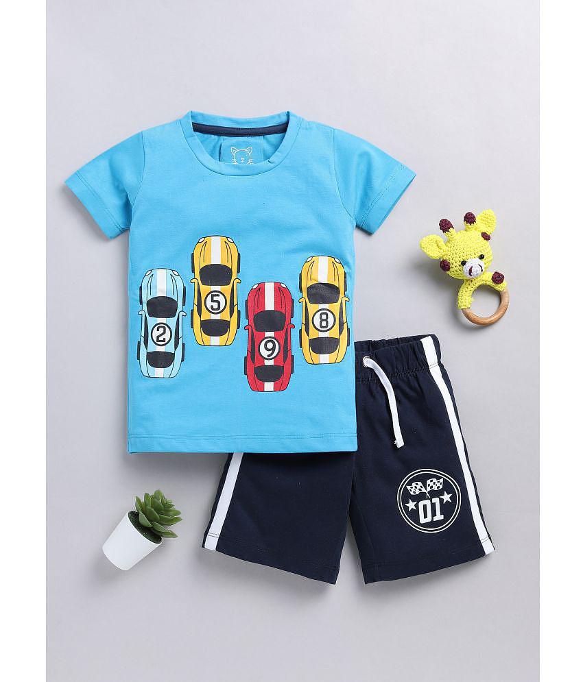 Lazy Shark - Blue Cotton Boys T-Shirt & Shorts ( Pack of 1 ) - None