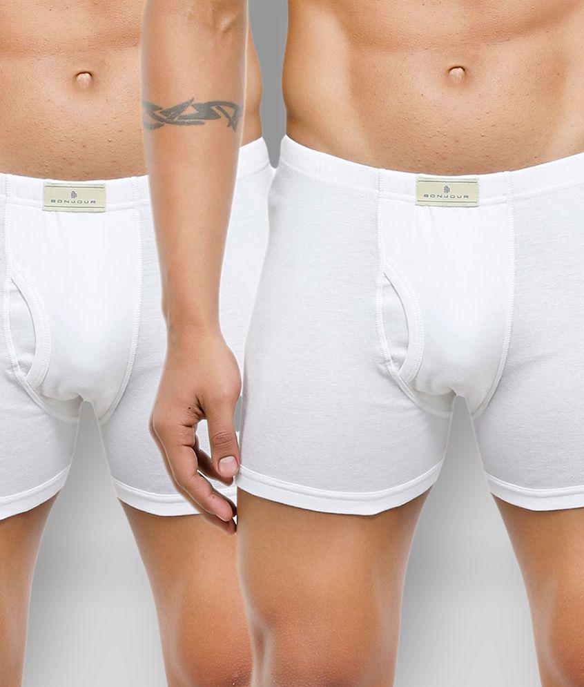 Bonjour - White Cotton Mens Trunks ( Pack of 2 ) - XL