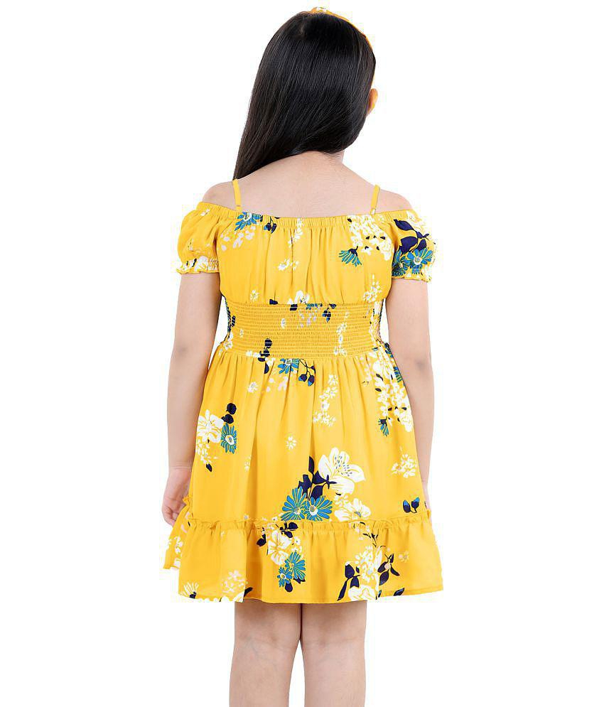 Naughty Ninos Girls Yellow Floral Printed Off Shoulder Dress - None