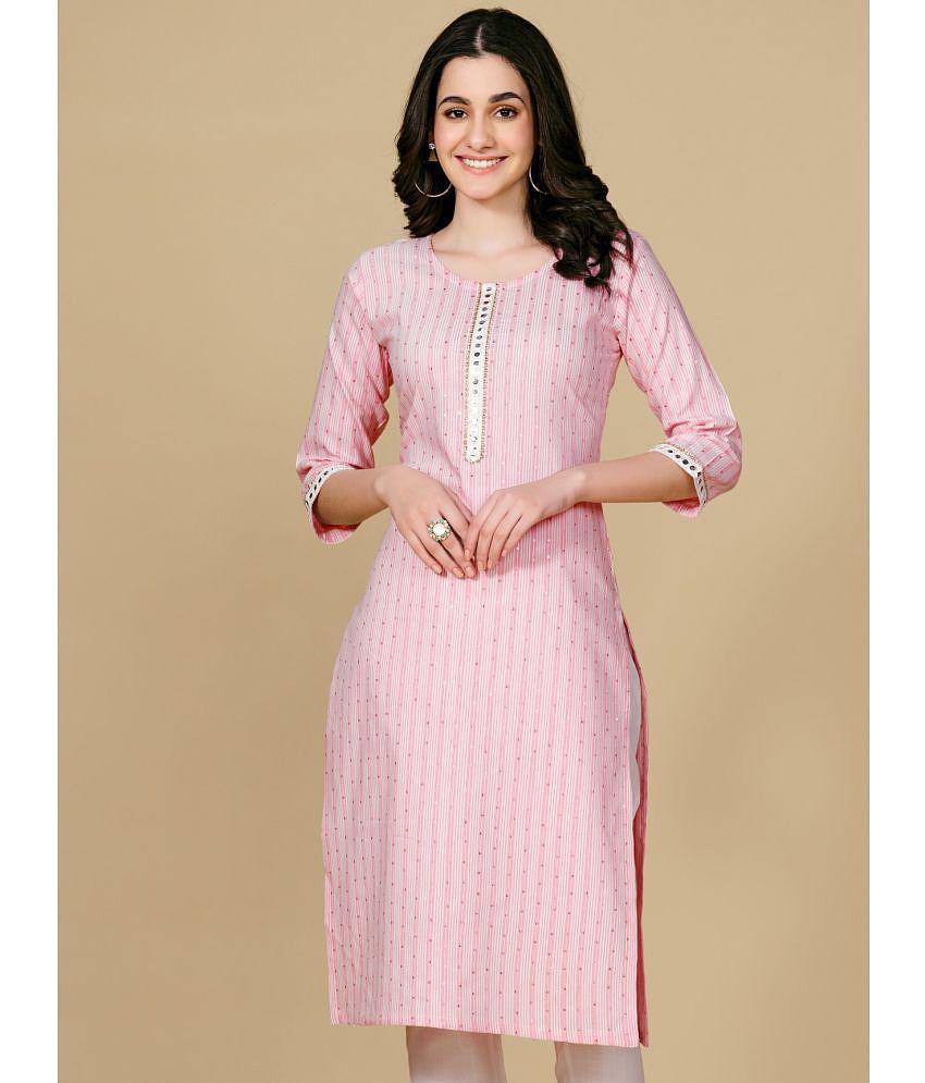 Glomee - Pink Cotton Blend Womens Straight Kurti ( Pack of 1 ) - None