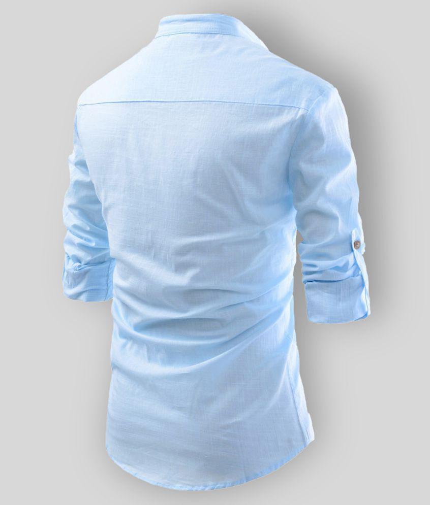 Life Roads - Sky Blue Cotton Men's Shirt Style Kurta ( Pack of 1 ) - None