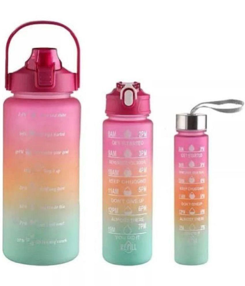 DHS Mart Multicolour Water Bottle 2L+1L+300M mL ( Set of 3 ) - Multicolour