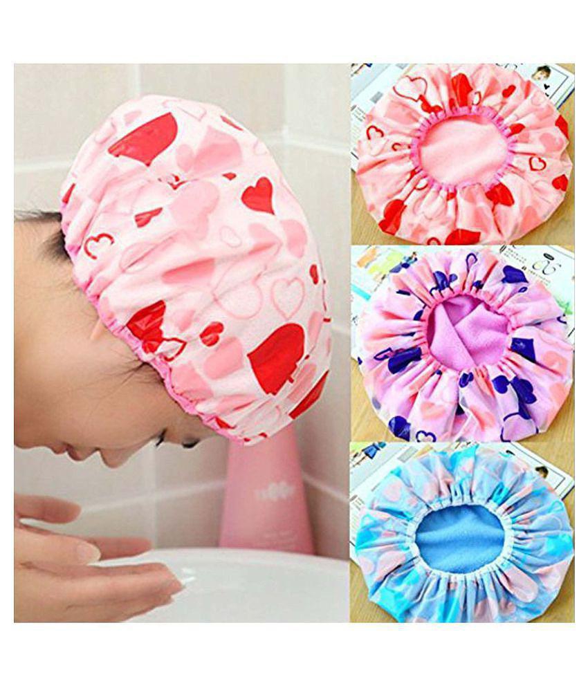 Colorful Waterproof Elastic Eva Free-Size Bathroom Shower Caps Daily Use Plastic Shower Cap for Girl's and Women's (Multi-color) (Pack Of 3)