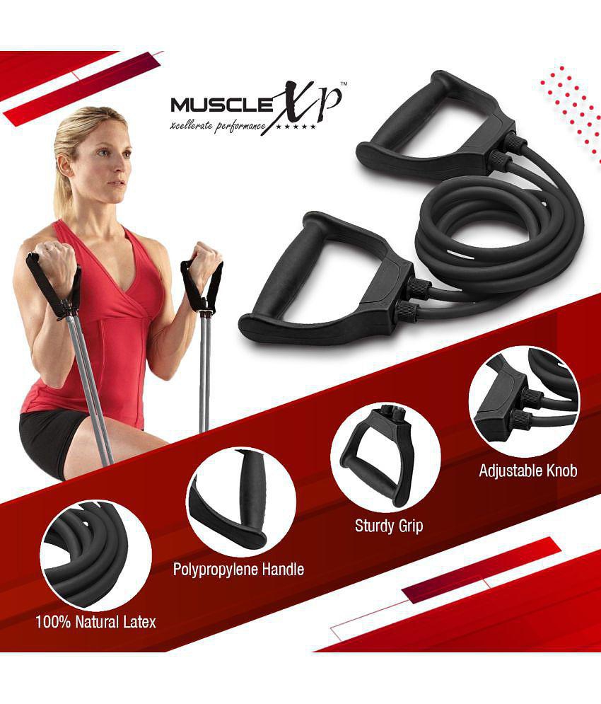 MuscleXP DrFitness+ Double Toning Tube Latex Tube Body Enhancer For Women & Men with Door Anchor, Workout, Home Gym and Toning, For Arms, Legs, Shoulders (Black) - Black