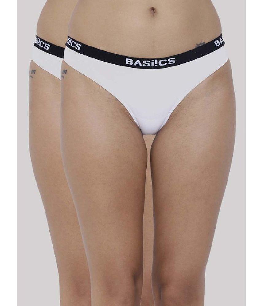 New Men BASIICS By La Intimo Pack of 2 Cotton Lycra Solid Womens Bikini ( White ) BCPBR080B - No