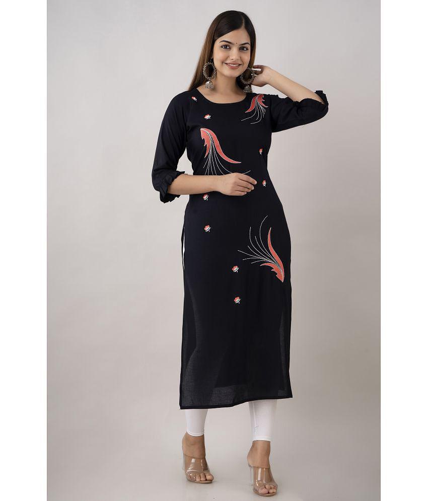 Buy Online Plo Kapadia - Black Rayon Women's Straight Kurti ( Pack of 1 ) - None