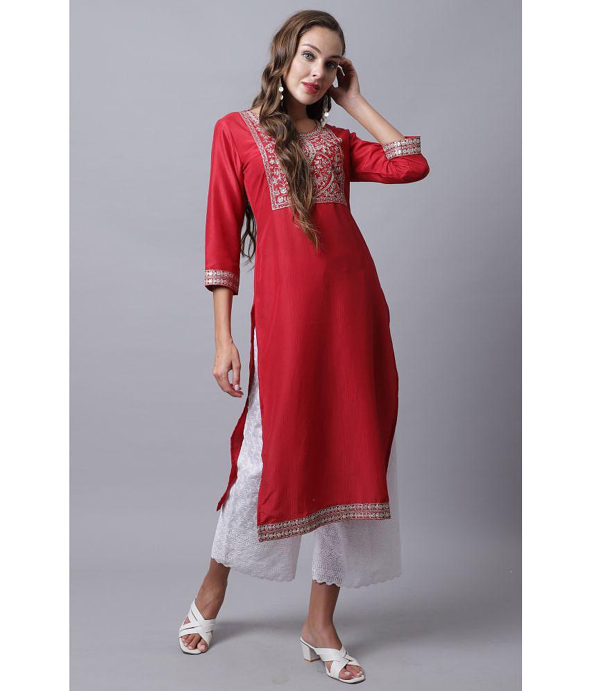 Rajnandini - Maroon Cotton Silk Women's Straight Kurti ( Pack of 1 ) - None