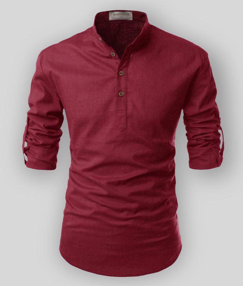 Life Roads - Maroon Cotton Men's Shirt Style Kurta ( Pack of 1 ) - None