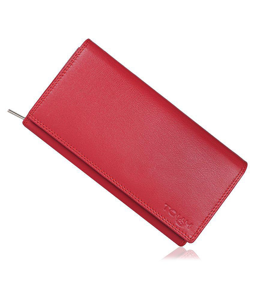 Tough Women Casual Red Genuine Leather Wallet - Mini (8 Card Slots) - Red