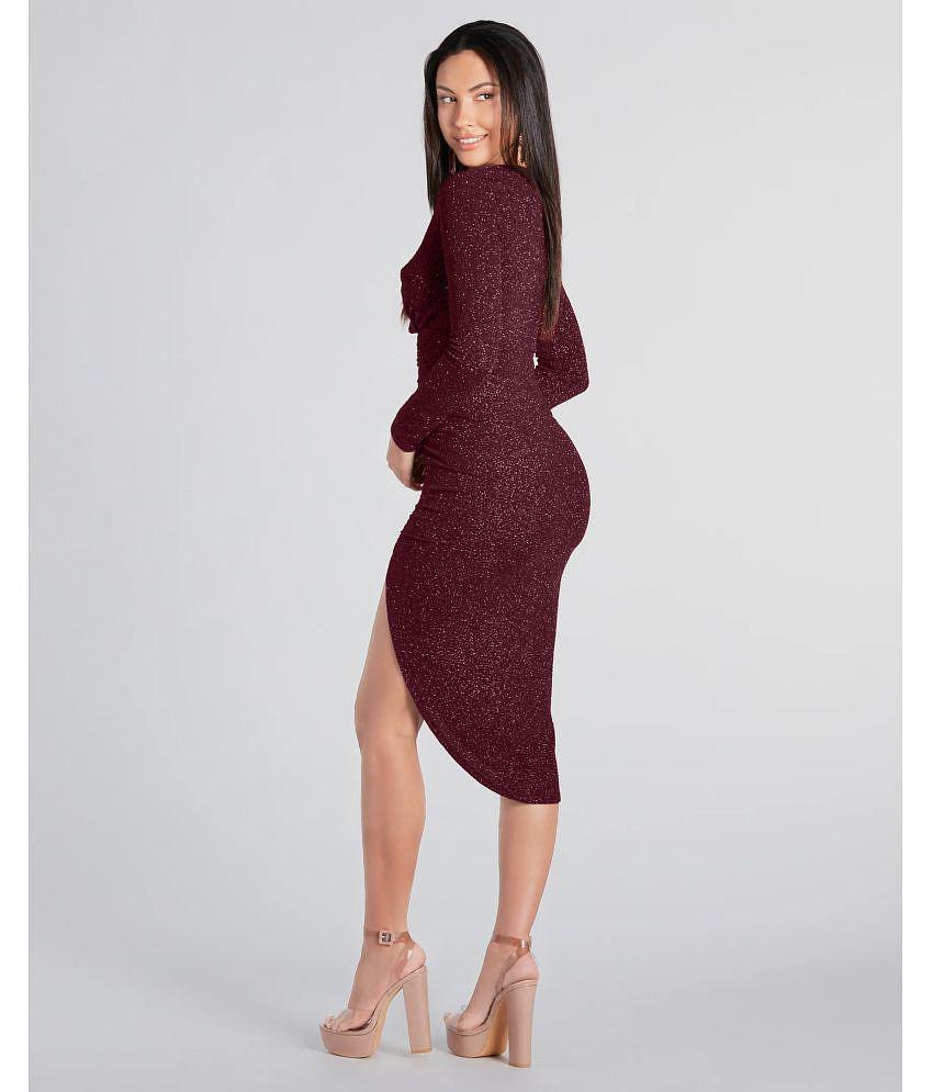 Luxurious Men Addyvero Polyester Self Design Midi Womens Bodycon Dress - Maroon ( Pack of 1 ) - 