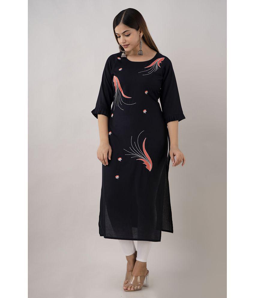 Buy Online Plo Kapadia - Black Rayon Women's Straight Kurti ( Pack of 1 ) - None