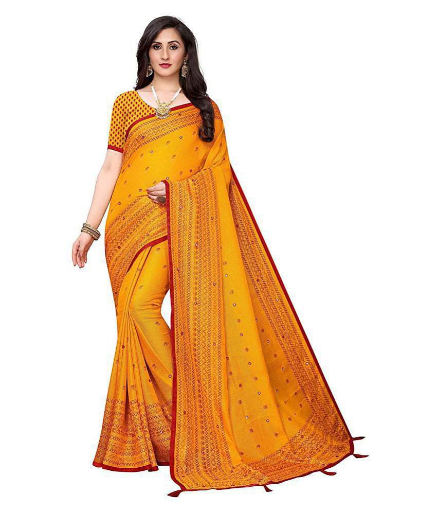 Bhuwal Fashion - Yellow Jute Saree With Blouse Piece (Pack of 1)