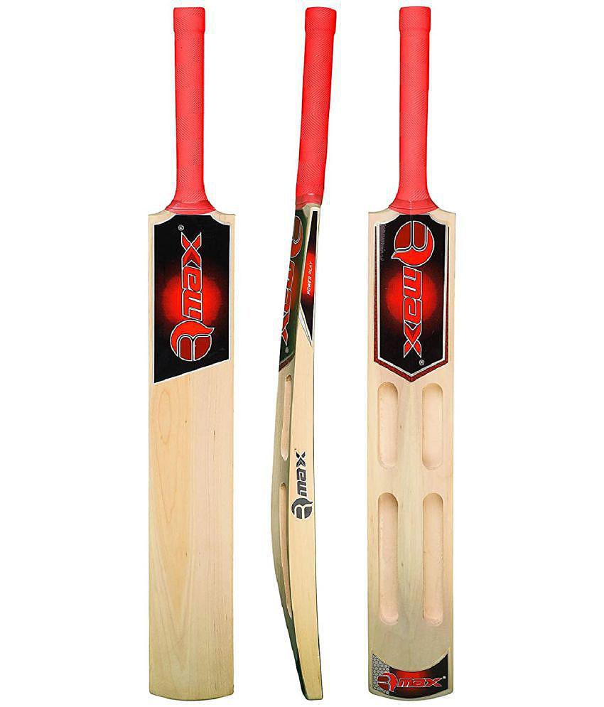 Rmax Red Tennis Ball Kashmir Willow Cricket Bat with Scoop Design - Full Size