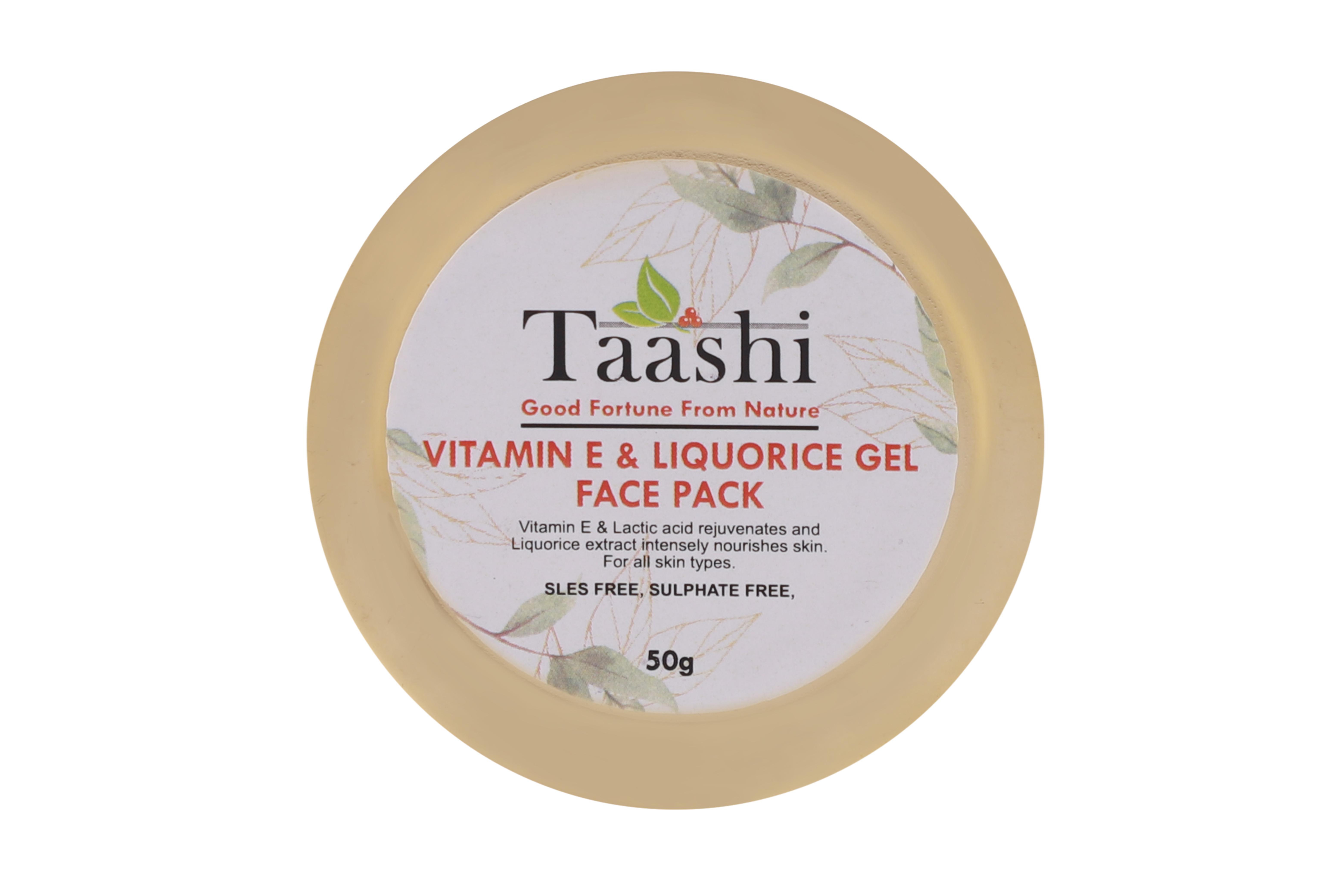 Taashi Vitamin E & Liquorice Gel Face Pack(50 GM) for minimising open pores|all skin types